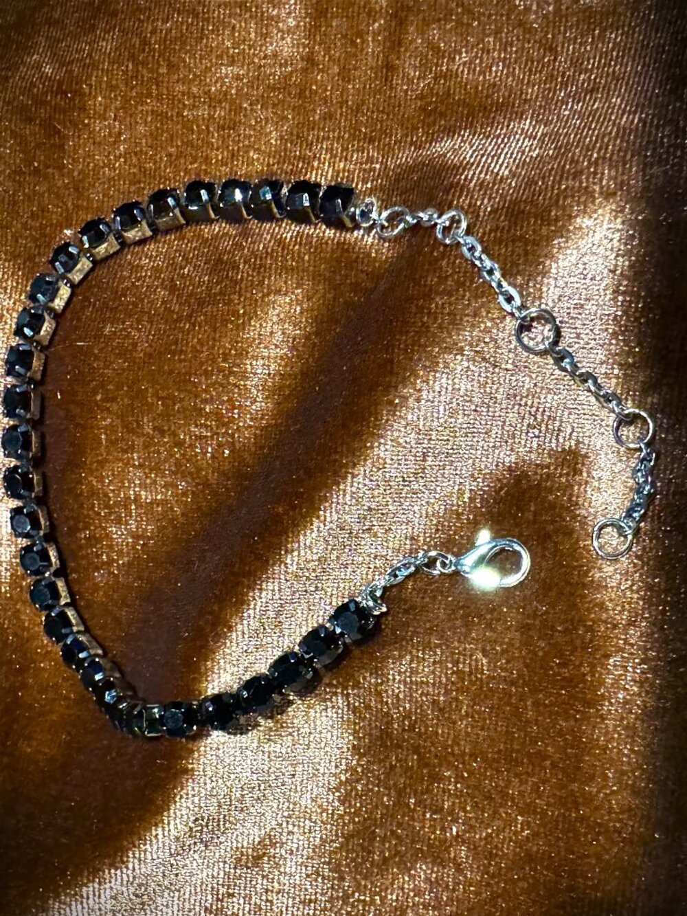5Mm Slim Silvery Black on Black Rhinestone Bracelet with Platinum Plated Chain